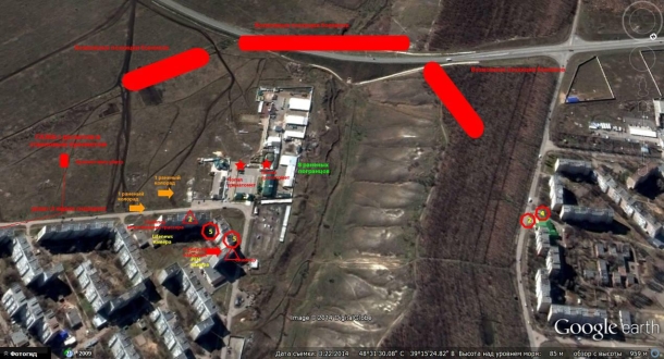 Активисты составили карту боя в Луганске: боевые позиции снайперов, огневые точки, места попаданий гранатометов. ФОТО