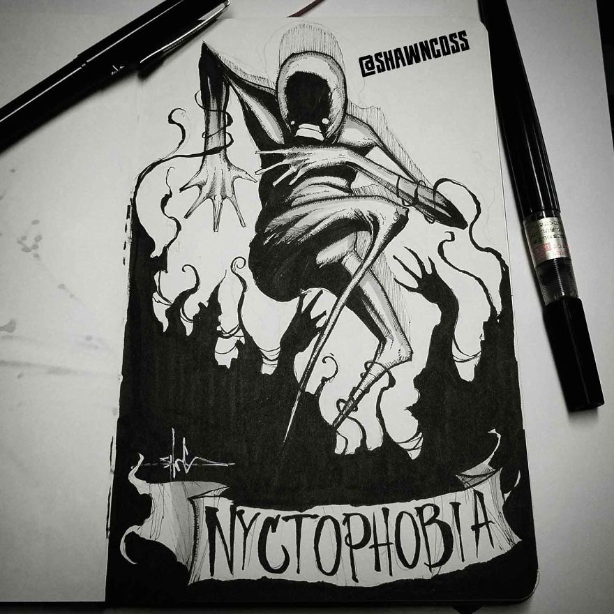 Никтофобия - Жуткие, пугающие рисунки про самые распространенные фобии человека и их описание Никтофобия - Изображения фобий человека