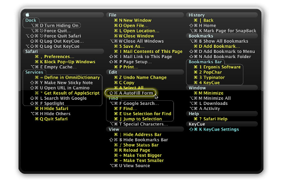 CheatSheet - бесплатная шпаргалка с сочетаниями клавиш для Mac