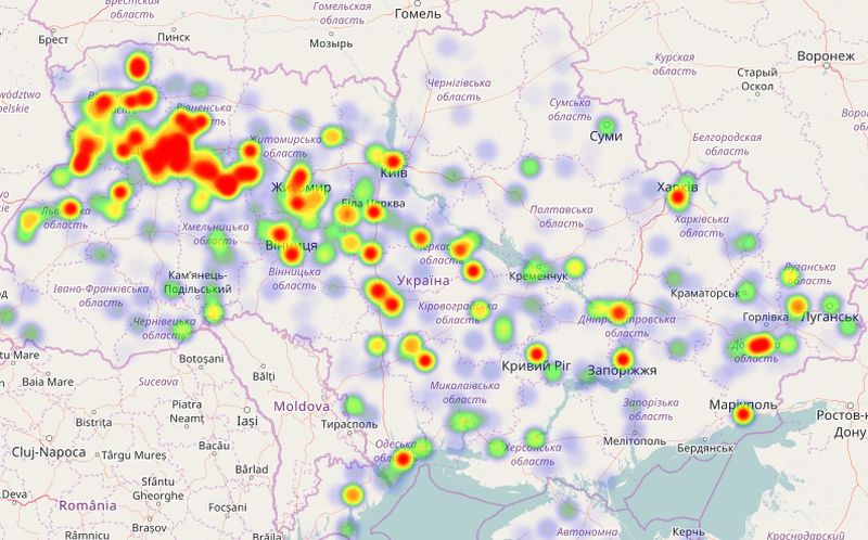 Карта фамилий Карта распространения фамилий по Украине