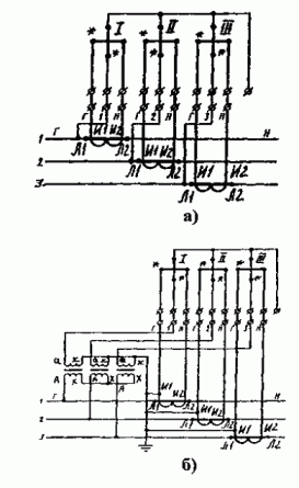 Схемы включения трехфазного трехэлементного счетчика активной энергии типа СА4 (СА4У)