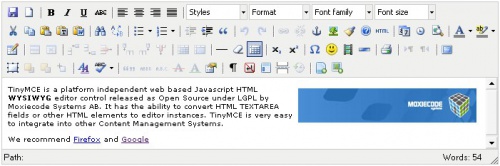 TinyMCE - WYSIWYG HTML редакторы