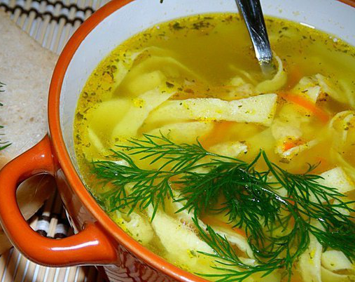 Куриный суп с яичными блинчиками Куриный суп с яичными блинчиками